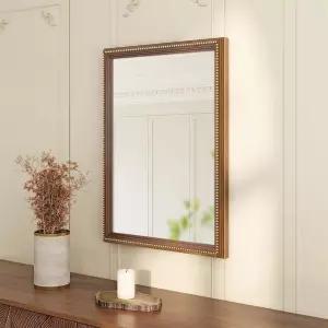 Axeman 22x30 목재 벽 거울 소박한 욕실 빈티지 벽걸이 강화 유리 비즈 나무 프레임이 있는 농가 거실