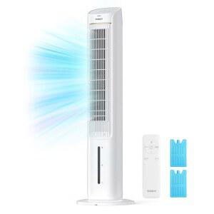 TOSOT 43인치 증발식 공기 냉각기, 80 진동 타워 팬, 3단 속도, 아이스 팩 2개 및 탈착식 탱크 4L, 43dB 조용한 냉각 리모컨, 7시간 타이머, 침실용 미스트 - 22피트 흐름