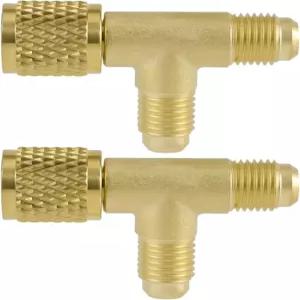 곡타이 2pcs 퀵 커플러 액세스 티 밸브 에어컨 펌프 냉매 수리 진공 및 R134a HVAC 도구용 황동 14인치 R32