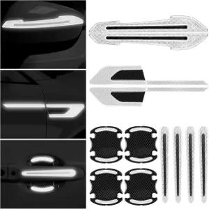 12피스 반사 자동차 스티커 세트 후방 도어 위한 자동 거울 핸들 스크래치 필름화이트 프로텍터 경고