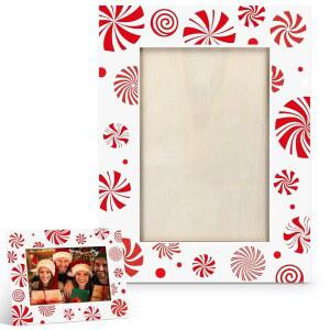 Jetec 크리스마스 사진 프레임 4 x 6 인치 빨간색 및 흰색 페퍼민트 캔디 나무 홀리데이 테이블탑 장식 축제 선물 가족 친구를 위한 빈티지 홈 파티 선반용