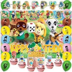 42pcs 동물의 숲 생일 파티 용품 팩에는 배너 케이크 토퍼 블랙드롭 풍선 포함