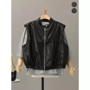 [하프클럽/모노시크]포르코 절개 버튼 밴딩 레더 조끼_MNCS444