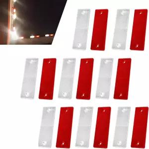 WZP 16PCS 레드 화이트 세이프티 리플렉터 장착 구멍이 있는 자가 접착 직사각형 스티커 트레일러 트럭 RV