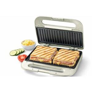 리빙 9인치 메이커 과열 방지 U2013 파니니 우드 그릴 샌드위치 논스틱 그릴 지시등 하우징 디자인 전기 터치 프레스 트림 760W 2슬라이스 실내 포함