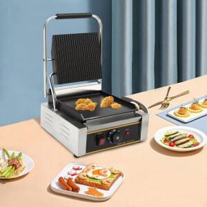 상업용 전기 572 스테인리스 그릴 베이컨용 상하 홈이 스테이크 샌드위치 파니니 110V 스틸 1800W 조절 온도 메이커 프레스 122 평판 있는 햄버거