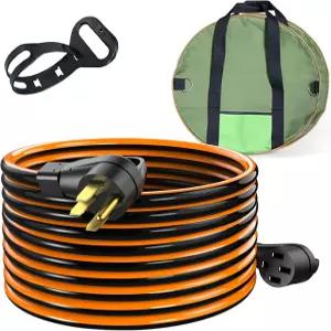 RVPLAN 50 암페어 25피트 RVEV 연장 플러그 코드 NEMA 목록블랙앤오렌지 정리함 표준 STW 트레일러 캠퍼용
