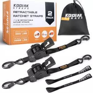 트럭 트레일러 오토바이 ATV 안전 화물 코디악 스트랩(블랙 2팩)을 위한 접이식 래칫 스트랩 1인치 x