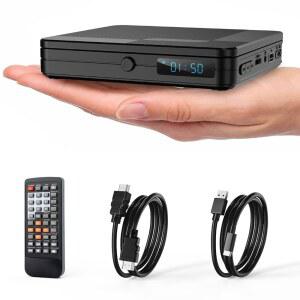 리모컨이 있는 홈랩 미니 DVD 플레이어 - 스마트 TV 및 프로젝터용 올 리전 프리 1080P HD 소형 컴팩트 CD 플레이어, HDMI 출력, 헤드폰 잭, USB 2.0 입력, PAL/NTSC 지원 기능 제공