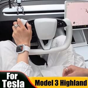 테슬라 모델 3 하이랜드 2025용 350mm 요크 핸들 알칸타라 카 레이싱 액세서리 스티어링 휠