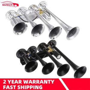 전기 에어 경적 185DB 4 트럼펫, 시끄러운 자동차 사이렌 톤 펌프, 자동차 오토바이 트럭 밴 로리 보트용 큰 경적, 12V, 24V