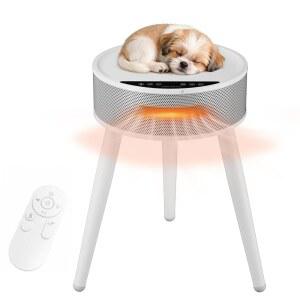 1500W 공간 히터, 전기 실내 히터 & 팬 콤보, PTC 난방이 가능한 커피 테이블 2-in-1 사이드 테이블, 75 진동, ECO 모드, 침실 및 거실용 타이머 리모컨, 흰색