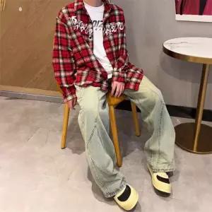 빨강 남자셔츠 체크 셔츠 레터링 자수 긴팔 봄가을 루즈핏 상의 코트 원템3