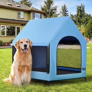 PETSFIT 도그 하우스 야외 내후성 캐링 가능한 있는 쉘터 업그레이드된 차단제 창문 자외선 보호 PVC 케이스가 메쉬 고가형 침대(파란색) 캐노피가