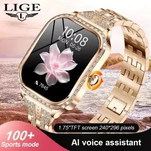 호환  LIGE 럭셔리 스마트 시계 심박수 모니터 팔찌 2024 블루투스 통화 Smartwatch Womoen For Android IO