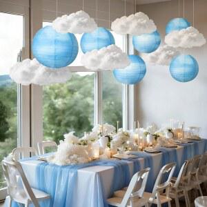 웨트타른 6, 방 천장용 구름 조명 설정 n블루 스카이 화이트 클라우드 파티 장식 종이 랜턴, 섬유 3D 구름이 걸려 있는 DIY 9.85인치 X7.87인치 원형 결혼식 파티용
