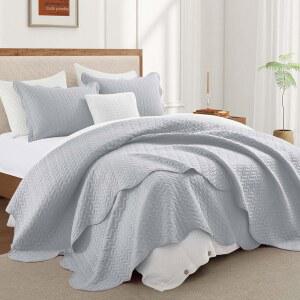 IR 임페리얼 트윈 퀼트 커버렛 시즌 1개 20인치 엠보싱 극세사 2인치 2개 침구 사이즈 68인치 86인치 세트 침대 베개 경량 스프레드 실버 26인치 리버서블