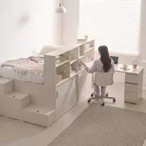 이지룸 빅수납 파티션 슬라이딩 벙커 수퍼싱글 침대 SS 1200 침대책상세트 7존독립 유로탑 매트