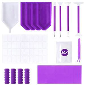 LYMUSUMI 55PCS 다이아몬드 아트 액세서리 도구 펜 슬리브 핀셋 라벨 지퍼락 수정 (퍼플 55PCS)