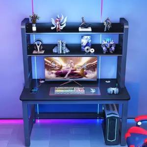 더블 데스크 게이밍 책상 이인용 수납장 선반 일체형 테이블 와이드 컴퓨터