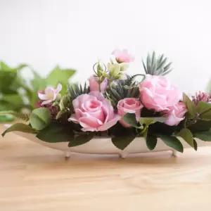 장미 조화 센터피스 물결 안개 수반 set 34cm 인테리어 꽃 테이블 행사 장식 소품