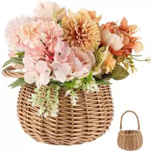 웨이샛 작은 꽃 소녀 바구니 손잡이 위커 라탄 세트 러스틱 웨딩 걸 홈 장식을 위한 손 짜임 피크닉 가든