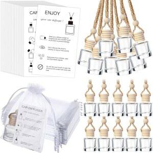 보아오 25세트 걸이형 자동차 방향제 병 빈 부피, 지침 카드 오르간자 가방 유리 리필 가능 오일 향기 아로마테라피 펜던트 실린더형