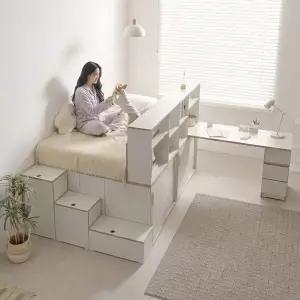 이지룸 빅수납 파티션 슬라이딩 벙커 수퍼싱글 침대 SS 1500 침대책상세트 7존독립 유로탑 매트