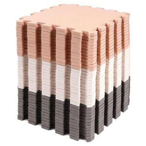 밸런스 프롬 16팩 12x12인치 EVA 연동 폼 플레이 타일 매트, 크림 / 그레이 베이지 u2013 0.4인치 두꺼운 미끄럼 방지 퍼즐 바닥재, 놀이방, 원 또는 가정용 플레이펜 16평방피트용