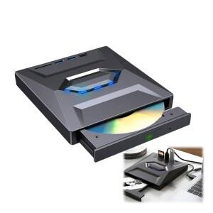 ROVIA 외장 CD DVD 드라이브 USB 3.0 Type-C, 휴대용 버너 /DVD + /-RW 광학 드라이브(SD 카드 리더 및 포트 포함), 노트북 데스크톱 윈도우 맥 리눅스용 ROM 라이터 플러그 앤 플레이