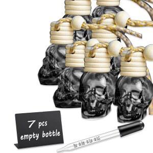 7개 8ml 행잉 카 방향제 , 빈 블랙 그라디언트 유리 오일 아로마테라피 향수 펜던트 바이알 스컬,