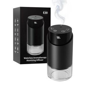 가정용 대형 객실, 자동차, 사무실, 책상, 미니 배터리 작동 무선 방향제용 워터리스 오일 아로마테라피 향 , 타이머 4개 & 미스트 레벨 3개, 용량 100ml 블랙
