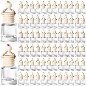 BBTO 100개 에어 리프레셔 디퓨저와 나무 뚜껑이 있는 빈 아로마테라피 클리어 자동차 향수 홀더 펜던트 장식용 병 걸기 클래식,