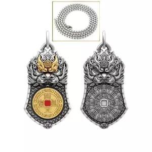 팔괘 사자상 문양 펜던트 목걸이 빈티지 골드 실버 장식 유니크 남녀공용 패션 목걸이