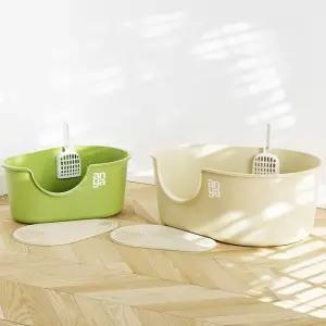 고양이 화장실 오픈형 그린 반려묘 대형 방지 PP 배변통 모래매트