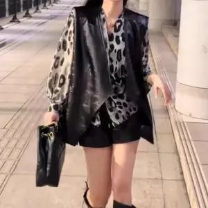 여성용 빈티지 가을 정장세트 조끼 호피 셔츠 반바지 세트 1PICK3