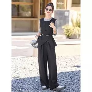 바지 여성용 캐주얼 세트 봄가을 티셔츠 조끼 정장세트 3종 1PICK3