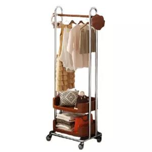 우드 수납행거 이동식 틈새 바구니 옷걸이 2단 나무 소형