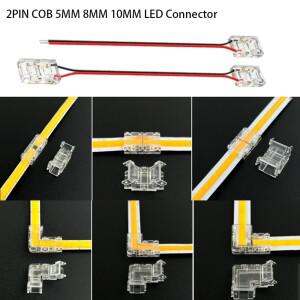 10개 2핀 COB 커넥터 L자형 코너 투명 LED 테이프 라이트 5mm 8mm 10mm FOB