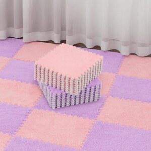 플루트산 15개 겨울 플러시 퍼즐 폼 바닥 매트 연동 카펫 타일 미끄럼 방지 부드러운 따뜻한 사각형 EVA 크롤링 러그 놀이방 침실 용(핑크, 퍼플)