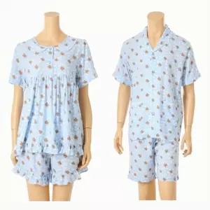 [솔브](정상) 커플잠옷 레이온 푸들 구름나염 반팔 파자마 남여 단품_A SPA2606W_SPA2606M_A