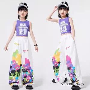 댄스복 방송 아이돌 무대 의상 발표회 여자아이 K-팝 스윗 크롭탑 힙합 세트 키즈 재즈 그래피티 조거 팬츠