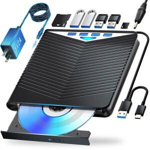 Dainty 7-in-1 외장 블루레이 드라이브 읽기/쓰기 Bluray Burner USB 3.0 및 Type-C와 호환되는 BD/DVD/CD 드라이브, Windows 7-11 Mac, PC 호환, M-DISC(블랙) 지원
