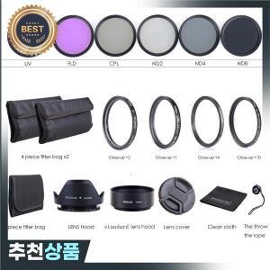 49mm 52mm 55mm 58mm 62mm 67mm 72mm 77mm UV CPL FLD ND2/4/8 클로즈업+1/+2/+4/+10 후드 18종 키트 DSLR