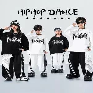 댄스복 방송 아이돌 무대 의상 발표회 여자 힙합 세트 흰색 티셔츠 스트리트 댄스 검은 바지 streetwear볼