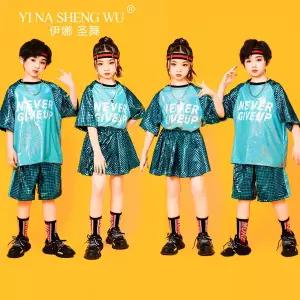 댄스복 방송 아이돌 무대 의상 발표회 스팽글 스포츠 반팔 티셔츠재즈 댄스 힙합 스트리트 치어 리더 공연