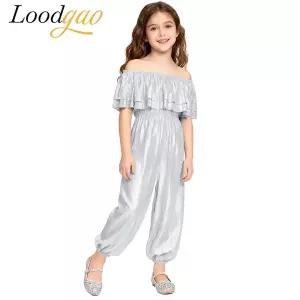 댄스복 방송 아이돌 무대 의상 발표회 반짝이는 청 점프수트 키즈 디스코 오프 숄더 재즈 댄스 스트리트웨