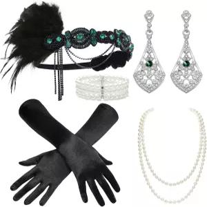 바비욘드 1920년대 플래퍼 액세서리 개츠비 코스튬 세트 20년대 헤드밴드 진주 목걸이 장갑