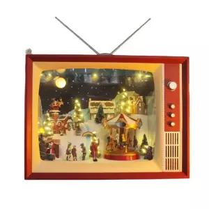 TV 오르골 뮤직박스 옛날 장식 크리스마스 스노우볼 레트로 눈송이 선물 티