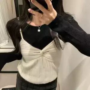 여자 골지 꼬임 브이넥 레이어드 니트 조끼